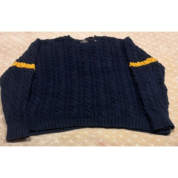 Vintage Polo Jeans Co Sweater Men's XXL Navy Cable Knit Yellow Stripe Cotton RL - Picture 4 of 4